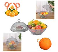 HK Online Grey Mesh FRUIT BASKET & RING Peeler -Handled FRUIT BASKET, MESH FRUIT BOWL 27cm, Bread Basket, Keep UNWANTED PETS OUT, Decorative Woven Table Piece (Grey FRUIT Basket)