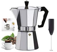 HK Online Italian Espresso STOVE TOP Coffee Maker & Electric MILK FROTHER -Continental Percolator Pot Jug, Camping, Caravan, Brewing Rich Coffee (9 CUP Espresso & Frother)