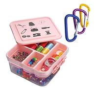 HK Online Multi Compartment HOBBY BOX & PK3 CARABINER CLIPS -Sewing Box, Screw Box, Jewellery Box, Storage Box, Craft Box, Bits & Bobs (4 SECTION Tray & Storage Box)