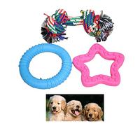 HK Online Rope, Ring & Star DOG CHEW TOY -PET Teething Toy, Build Strong Teeth & Gums, Dental DOG Training Toy (PK3 Rope, Star Ring Chew)