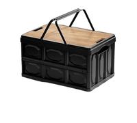 HKABCXT Comic Book Storage Portable Folding Storage Box with Wooden Lid Side Open Handle Camping Car Trunk Organizer Stackable Dustproof for Outdoor(38x27cm-black)