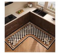 HKABCXT L Shaped Shower Mat L-shaped Carpet For Kitchen Absorbent Non-slip Floor Mat Minimalist Retro Style Home Decoration Rug Oil Absorption Wipeable(Color 8,150x150x50cm)