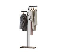 HKaikzo Double-pole Coat Rack Freestanding, Modern Metal Coat Racks Hanger Stand with 5 Hooks and Natural Marble Base, for Bedroom, Office, Hallway, Entryway, Living Room, Black