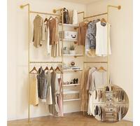 HKaikzo Industrial Pipe Clothes Rack, DÉCOR Wall Mounted Clothing Rack, for Walk-in Wardrobe Multi-Purpose Storage Clothes Hanging Shelf, 2 Installation Methods Gold
