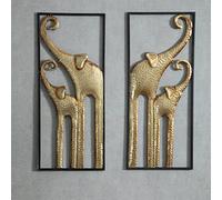 HKaikzo Set of 2 Elephant Wall Decor, African Wall Decor, Gold Elephant Wall Art, Animal Decorations for Living Room, Modern Metal Decor(11.8x27.6in)