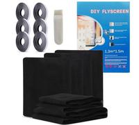HKC Pack of 6 Fly Screen Window, Insect Protection Window 130 x 150 cm, Fly Net Window with Velcro Tape, Self-Adhesive, Mosquito Net for Windows Protect the Family from Insects (Black)