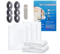 HKC Pack of 6 Fly Screen Windows, Insect Protection Window 130 x 150 cm, Fly Net Window with Velcro Tape, Self-Adhesive, Mosquito Net for Windows Protect the Family from Insects (White)