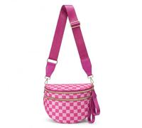 HKCLUF Spacious Checkered Crossbody Bag for Women - Large Nylon Bum Bag with 54” Adjustable Strap, Plus Size Friendly Fanny Pack, Rose red checkered, Medium