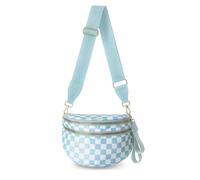 HKCLUF Spacious Checkered Crossbody Bag for Women - Large Nylon Bum Bag with 54” Adjustable Strap, Plus Size Friendly Fanny Pack, Ice blue, Large