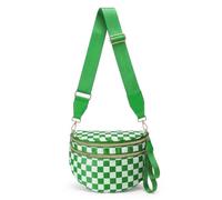 HKCLUF Spacious Checkered Crossbody Bag for Women - Large Nylon Bum Bag with 54” Adjustable Strap, Plus Size Friendly Fanny Pack, Green-1, Classic