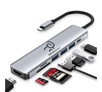 HKCMEMORY USB C Hub 7-in-1, 4K HDMI, 100W PD Charging, USB 3.0/2.0 Ports, SD/TF Reader, USB-C Data, for MacBook Pro/Air, iPad Pro, iPhone 16 Pro/Pro Max, Dell XPS, Steam Deck