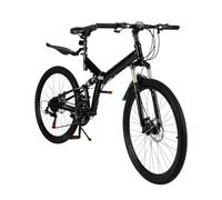 HKDAZZLYN 26 Inch Folding Mountain Bike 21 Speed Adjustable Mountain Bicycle with Dual Disc Brake, Height Adjustable Adult Bicycle Folding Carbon Steel Sport Cycling Bike for Men Women, Black