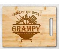 HKDesignGift King Of The Grill Bamboo Cutting Board - 11.4”x8.6” Brown - Grampy Griller Gift - Dual Use: Cooking & Serving - Deep Juice Groove