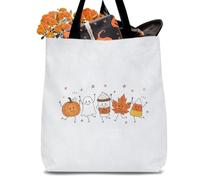 HKDGVRTB Cute Dancing Fall Autumn Characters Canvas Tote Bag Pumpkin Ghost Pumpkin Spice Latte Maple Leaf Candy Corn Fall Coffee Lover Halloween Spooky Season Reusable Shopping Shoulder Gift Handbag