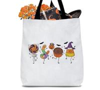 HKDGVRTB Halloween Candy Characters Canvas Tote Bag Lollipop Gummy Worm Peanut Butter Cup Candy Corn Witch Hat Bat Spooky Season Kids Trick Or Treat Fall Reusable Shopping Shoulder Gift Handbag