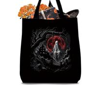 HKDGVRTB Halloween Canvas Tote Bag Spooky Ghost On Swing Blood Red Full Moon Haunted House Graveyard Dead Tree Gothic Dark Horror Fall Autumn Reusable Shopping Shoulder Handbag
