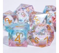 HKDZ Liquid Core DND Dice Set, Powder Blue Handmade Resin Sharp Edge 7Pcs Polyhedral Dice Full D20-D4, Resin D&D Dice with Premium Gift Box for Dungeons & Dragons RPG Tabletop Game Gift
