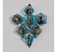 HKDZ Liquid Dragon Eye Dice Set 7 Piece with Bag and Box,Resin Polyhedral Dice for Dungeons and Dragons Tabletop RPG,Cool Dragon Design D20 D12 D10 D8 D6 D4（Blue Gold）