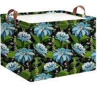 HKEC Rectangle Storage Basket with Handles,Collapsible Storage Bin,Books Box,Gift Basket(Blue Flower)