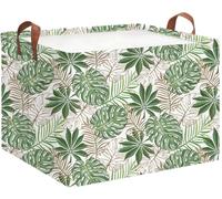HKEC Rectangle Storage Basket with Handles,Collapsible Storage Bin,Books Box,Gift Basket(Golden Monstera)