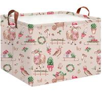 HKEC Rectangle Storage Basket with Handles,Collapsible Storage Bin,Books Box,Gift Basket(Pink Christmas)