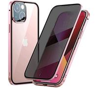 Hkess Anti-Peep Magnetic Adsorption Case for iPhone 13 Anti Spy Case Anti Spy Metal Bumper Frame Case Double Sided Privacy Tempered Glass Protection Flip Anti-Glare Cover Pink