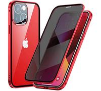 Hkess Anti-Peep Magnetic Adsorption Case for iPhone 13 Pro Max Anti-Spy Case Anti-Spy Metal Bumper Frame Case Double Sided Privacy Tempered Glass Protection Cover Flip Anti-Eyes Cover, Red