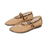 HKFBHFKM Mesh Ballet Flats for Women Fishnet Ballerina Flats Buckle Strap Mesh Ballet Shoes Wide Width Casual Summer Dress Flat Shoes(Leopard print,7.5 UK)