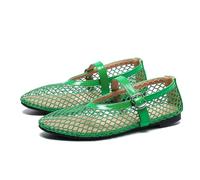 HKFBHFKM Mesh Ballet Flats for Women Fishnet Ballerina Flats Buckle Strap Mesh Ballet Shoes Wide Width Casual Summer Dress Flat Shoes(Black,8 UK)