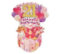 HKFENG 21st Birthday Card Girl Pop Up Happy Birthday Card Pink Birthday Greeting Card For Her, For Girl, 21st Card for Daughter, Granddaughter, Sister, Friend, Gift (21th Birthday)