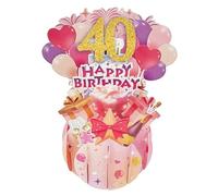 HKFENG 40th Birthday Card Women Pop Up Happy Birthday Card Pink Birthday Greeting Card 40th Birthday Card for Grils Wife Daughter Mom Sister Gift (40th Birthday)