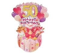 HKFENG 50th Birthday Cards for Women 3D Pop Up Happy Birthday Card Pink Birthday Greeting Card 50th Birthday Card for Grils Wife Mom Sister Gift (50th Birthday)