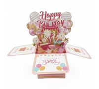 HKFENG Happy Birthday Card 3D Pop Up Card for Girls Pink Greeting Card Card Anniversary Card - for Baby Gril,Daughter,Granddaughther,Niece Women Mom Wife Son Grandson Sister Gift (Birthday-Pink)