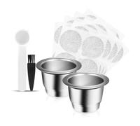 HKFENG Reusable Espresso Capsules, Refillable Stainless Steel Coffee Pods Compatible with Nespr*SSO OriginalLine Brewer (2 Pods+100 Lids)