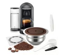 HKFENG Stainless Steel Reusable Coffee Pods for Nespr*SSO Ve*rtuo Refillable Capsules Compatible with Next POP GCA1 and ENV135 Series with 4 Barcode Stickers,Silicone Lid (150ML Pods)
