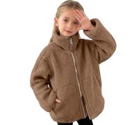 HKFGHMG Kids Stand Collar Fleece Jackets with Pockets Girls Winter Coats Cozy Fuzzy Solid Color Full Zip Outerwear Travel Essentials Winter Warm Casual Teddy Coat Outwear for 9-10 11-12 Kids UK