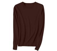 HKFGHMG Plus Size Jumpers for Women UK Solid Color Elegant Women's Tops Lightweight Round Neck Knitted Womens Sweaters Daily Work Holiday Causal Travel Essentials Oversized Long Sleeves Tops Coffee