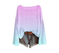 HKFGHMG Plus Size Women's Jumpers Gradient Elegant Tops for Women UK Lightweight Round Neck Knitted Daily Work Womens Sweaters Holiday Causal Travel Essentials Oversized Long Sleeves Tops Purple
