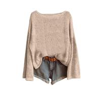 HKFGHMG Plus Size Women's Jumpers Solid Color Tops for Women UK Lightweight Round Neck Knitted Daily Work Womens Sweaters Holiday Causal Outdoor Travel Essentials Oversized Long Sleeves Tops Khaki