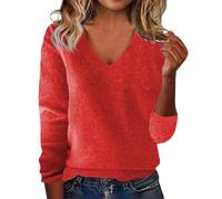 HKFGHMG Plus Size Women's Jumpers Solid Color Tops for Women UK Lightweight V Neck Fall Knitted Tunic Womens Sweaters Daily Work Holiday Causal Travel Essentials Oversized Long Sleeves Tops Red