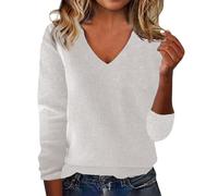 HKFGHMG Plus Size Women's Jumpers Solid Color Tops for Women UK Lightweight V Neck Fall Knitted Tunic Womens Sweaters Daily Work Holiday Causal Travel Essentials Oversized Long Sleeves Tops Beige
