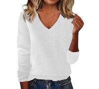 HKFGHMG Plus Size Women's Jumpers Solid Color Tops for Women UK Lightweight V Neck Fall Knitted Tunic Womens Sweaters Daily Work Holiday Causal Travel Essentials Oversized Long Sleeves Tops White