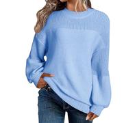 HKFGHMG Plus Size Women's Jumpers Solid Color Tops for Women UK Round Neck Knitted Daily Work Chunky Knit Sweater Holiday Causal Outdoor Travel Essentials Oversized Long Sleeves Tops Sky Blue