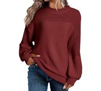 HKFGHMG Plus Size Women's Jumpers Solid Color Tops for Women UK Round Neck Knitted Daily Work Chunky Knit Sweater Holiday Causal Outdoor Travel Essentials Oversized Long Sleeves Tops Wine