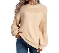 HKFGHMG Plus Size Women's Jumpers Solid Color Tops for Women UK Round Neck Knitted Daily Work Chunky Knit Sweater Holiday Causal Outdoor Travel Essentials Oversized Long Sleeves Tops Beige