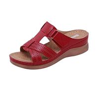 HKFGHMG Summer Mule Shoes for Women Uk Leather Orthopedic Sandals Adjustable Ladies Slip-On Clogs Mules Wedge Platform Sandals Wide Fit Casual Flip Flops Sliders Arch Support Deals of the Day