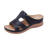 HKFGHMG Summer Mule Shoes for Women Uk Leather Orthopedic Sandals Adjustable Ladies Slip-On Clogs Mules Wedge Platform Sandals Wide Fit Casual Flip Flops Sliders Arch Support Deals of the Day
