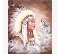 HKFLD Diamond Painting Kits for Adults American Native Indian Man Wolf DIY 5D Diamond Art for Beginner for Wall Decoration 30x40cm
