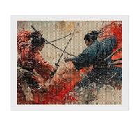 HKFLD Full Drill Japanese Samurai Fighting Diamond Art Kits Adults, 5D DIY Diamond Painting Kit, Gem Arts and Crafts for Adults for Home Wall Decor 30x40cm LHY238
