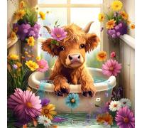 HKFLD Highland Cow Diamond Painting Kits for Adults Beginners, 5D Bathtub Diamond Art Kits, DIY Round Full Drill Flowers Diamond Dots Diamond Art with Painting Kits for Home Wall Decor30x40CM